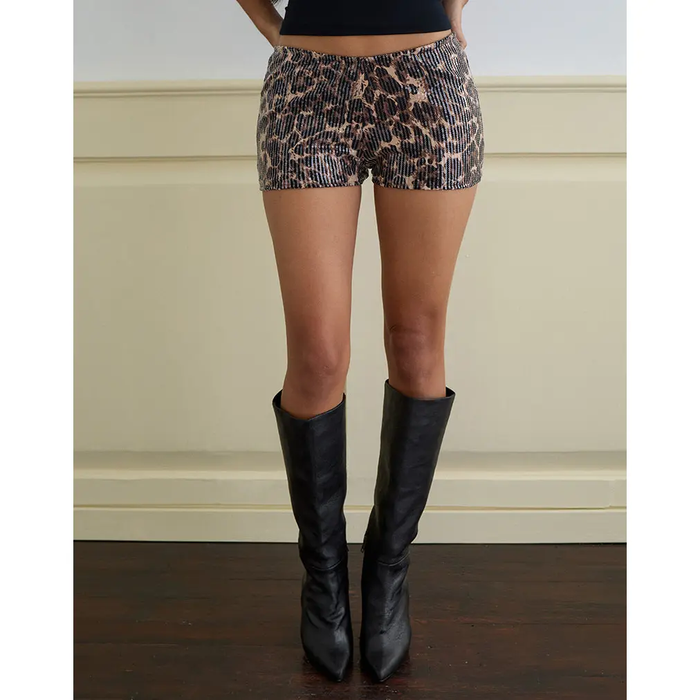 MOTEL Erna Shorts in Leopard Sequin Brown, Bottom, Fabric, Style, Top, Fit, Women