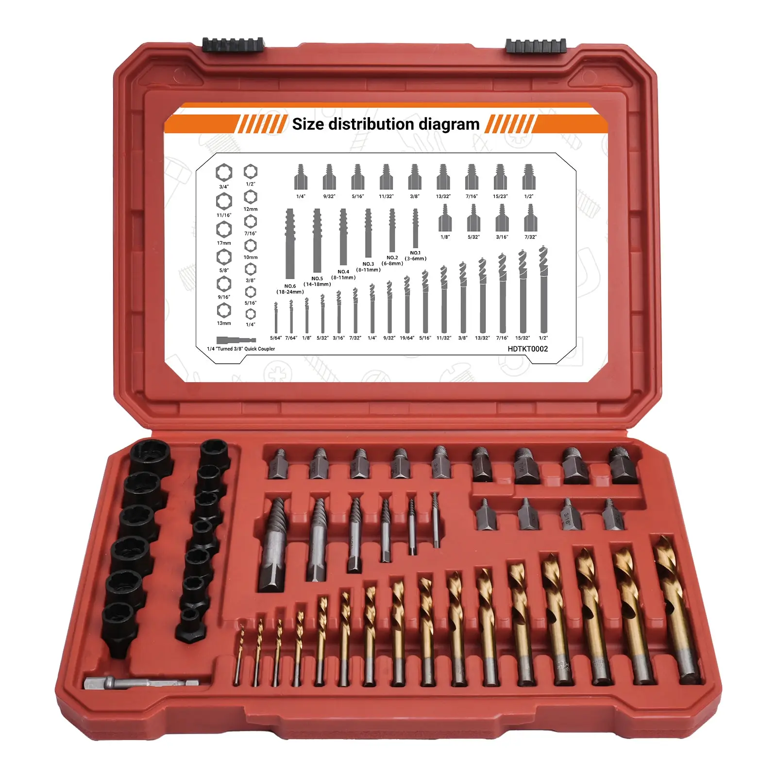 49pcs Screw Extractor & Drill Bit Set - 14pcs Spline Screw Extractors, Left-Handed Drill Bits for Broken Bolt, Damaged Nuts, Studs, Bolt Extraction Tool for Mechanics