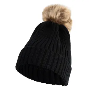 Women's Knitted Cuff Long Winter Beanie with Removable Pom Pom