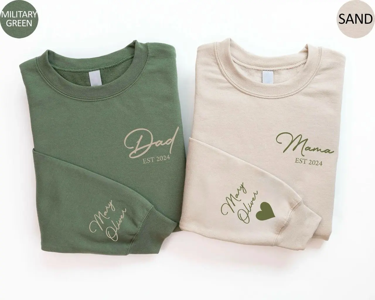 Custom Matching Dad and Mama Sweatshirt, Matching Colors Mom and Dad Hoodie, Personalized Mama Sweater With Names, Custom Dad Crewneck, Mom Dad Couple Sweater