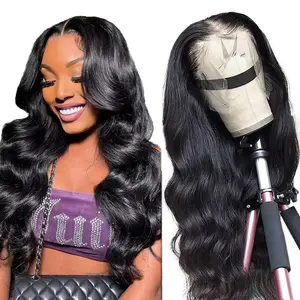 13x4 Body Wave Lace Frontal wigs 180% Density Human Hair 24 Inches Transparent Lace Glueless Wigs Pre Plucked with Baby Hair lace frontal