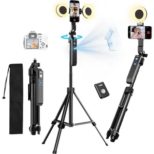 70.9" Auto   Tripod 360? Rotation with Lights, Motion Sensor Phone Tripod Stand Selfie Stick with Remote,   Gesture Control Phone Camera Holder for Vlog/Live Stream/Video Recording