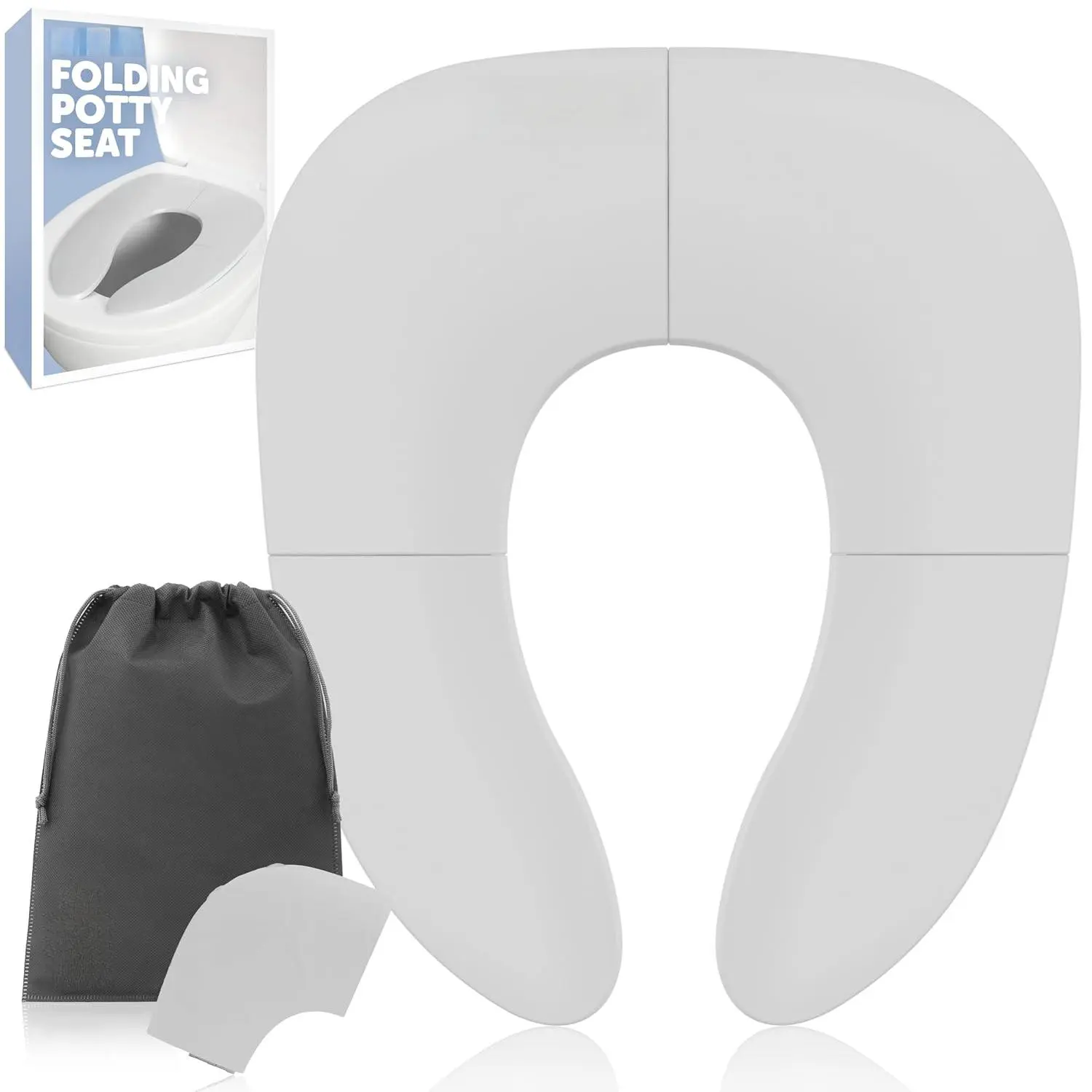 Folding Travel Potty Training Seat  Toddlers, s Round & Oval Toilets, Non-Slip Suction Cups, Includes Free Travel Bag (Gray)