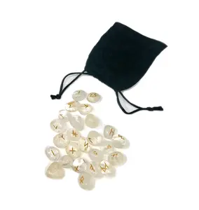 Clear Quartz Rune Stone set in Velvet Pouch