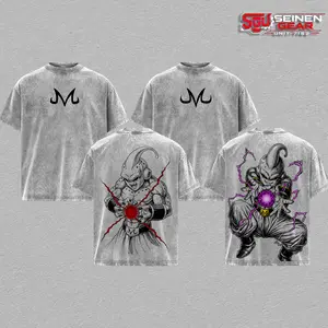 Majin Buu Monster Style T-Shirt – Vintage Washed Oversized Graphic Tee, Anime Streetwear Casual, Heavy Cotton Unisex Top, Unique Gift for Him and Her