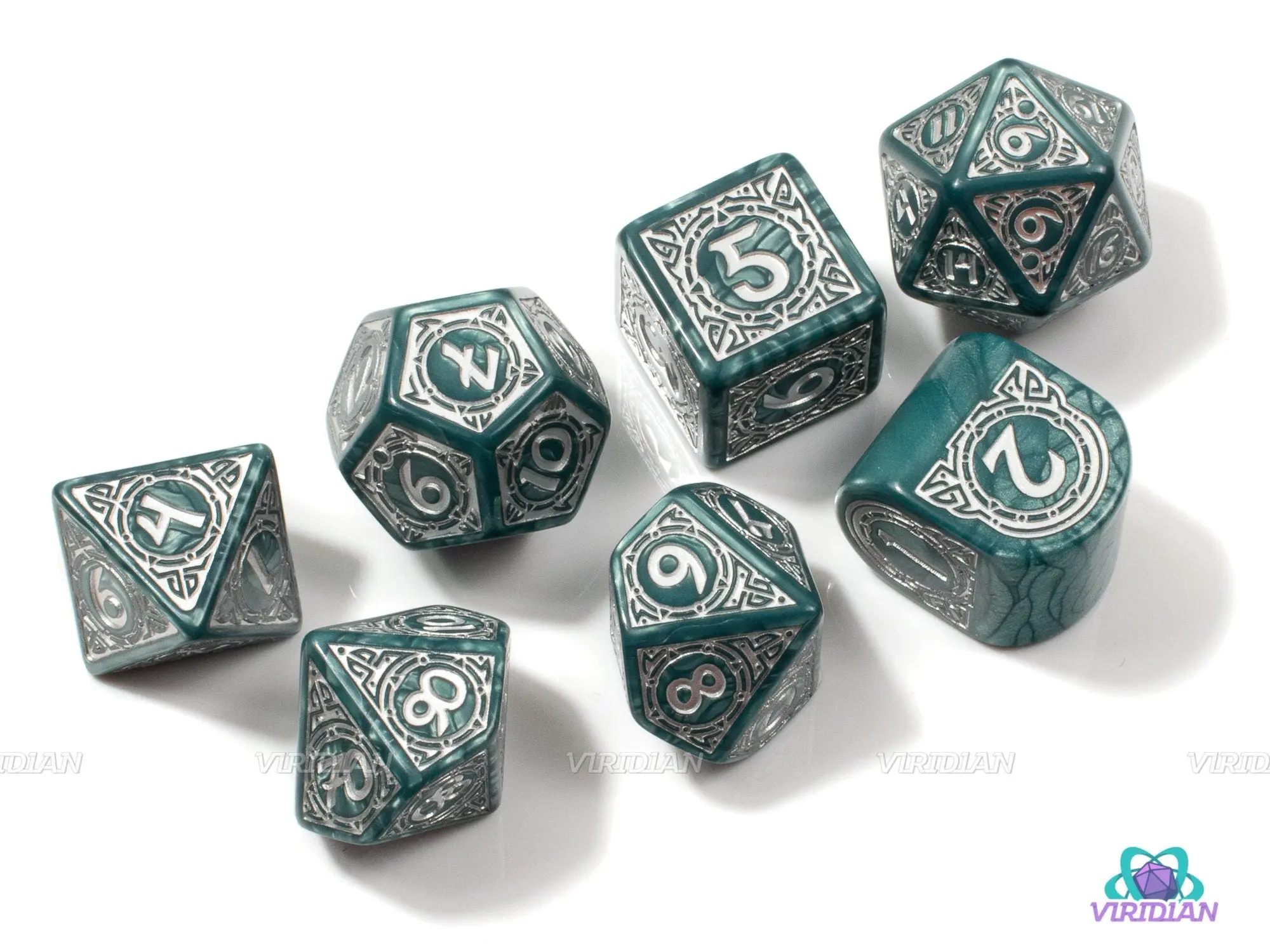 Viking Mjolnir | Teal & Silver Acrylic Dice Set (7) | Q Workshop