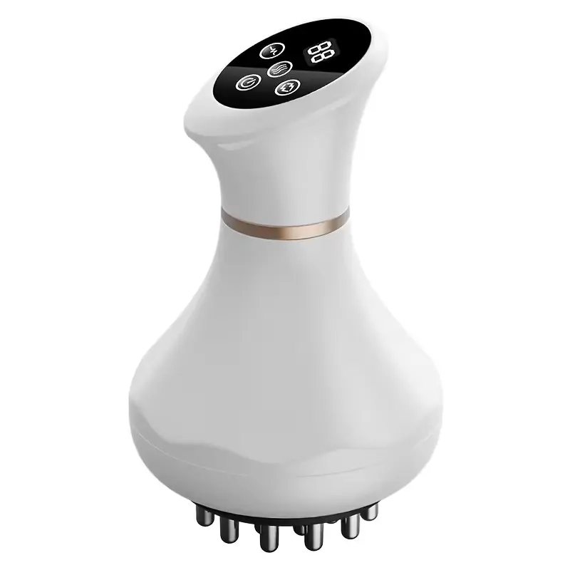 Portable Electric Meridian Brush, Rechargeable Electric Meridian Massager,Handheld Multi-Mode Body Massager with 9 Adjustable Vibration and Warming Levels, 21 Rounded Nodes, Digital Display, 20-Min Auto-Off and Type-C Charging, White