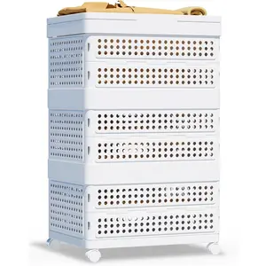 Collapsible Laundry Basket with Wheels & Handle - Large Stackable Laundry Hamper, Laundry Tote & Clothes Organizer for, Bedroom, Laundry Room 3Layer