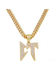 New European and American style men's full-diamond chain hip-hop style personalized English letter CT pendant necklace