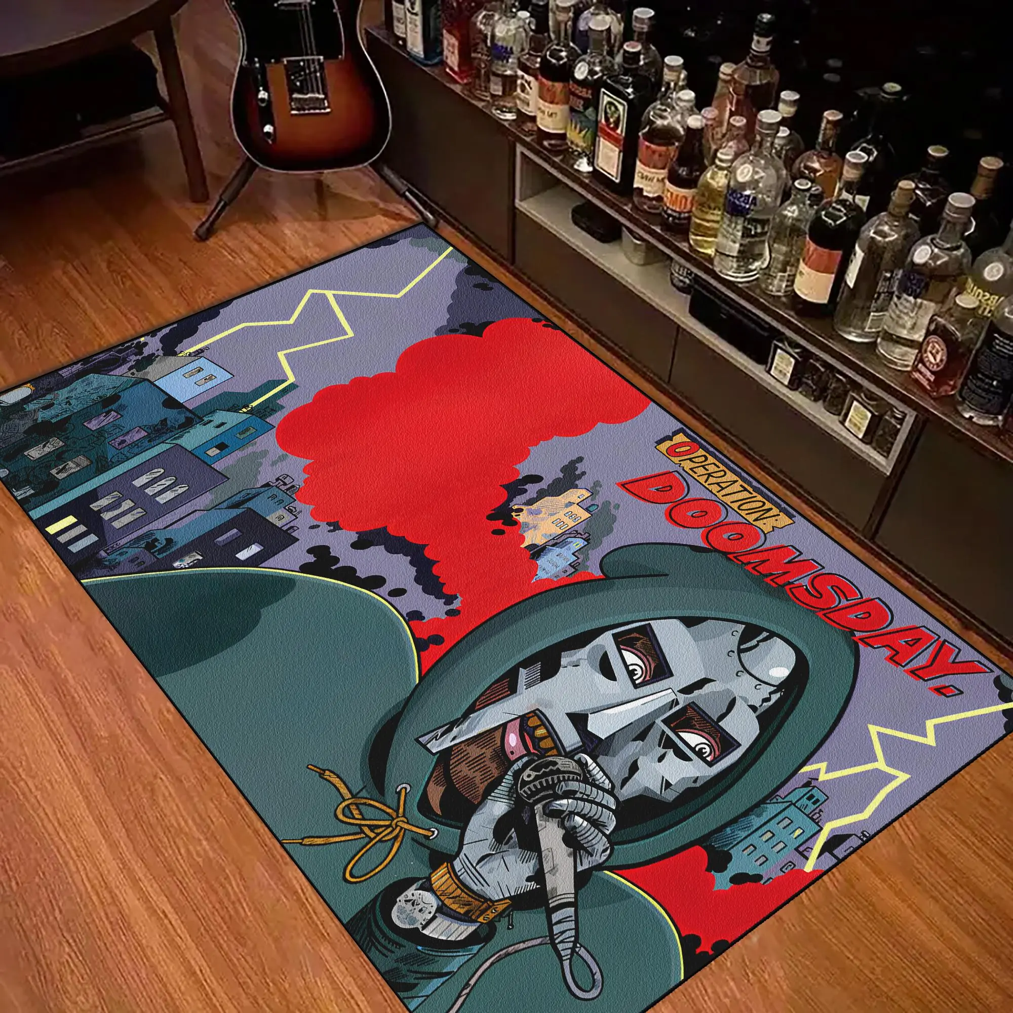 Retro Creative Art Iron Face Rappers Pattern Living Room Carpet, Aesthetic Comic Style Bedroom Carpet, Home Decor Casual Area Rug, Home Decorative Rugs