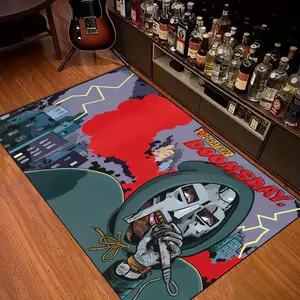 Retro Creative Art Iron Face Rappers Pattern Living Room Carpet, Aesthetic Comic Style Bedroom Carpet, Home Decor Area Rug, Cartoon Pattern Rug