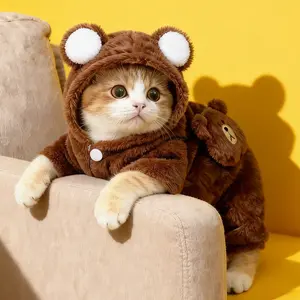 Cartoon Bear Design Pet Plush Sweater, Cute Pet Clothes, Warm Pet Hoodie for Small Dog & Cat Suitable for small and medium-sized cats and dogs