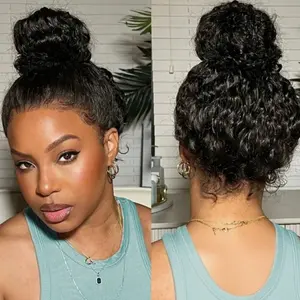 30 Inch 180 Density 360 Deep Wave Lace Front Wigs Human Hair Invisi Strap HD Full Lace Front Wigs Human Hair Pre Plucked With Drawstring Glueless Curly Human Hair Wig For Women Natural Color