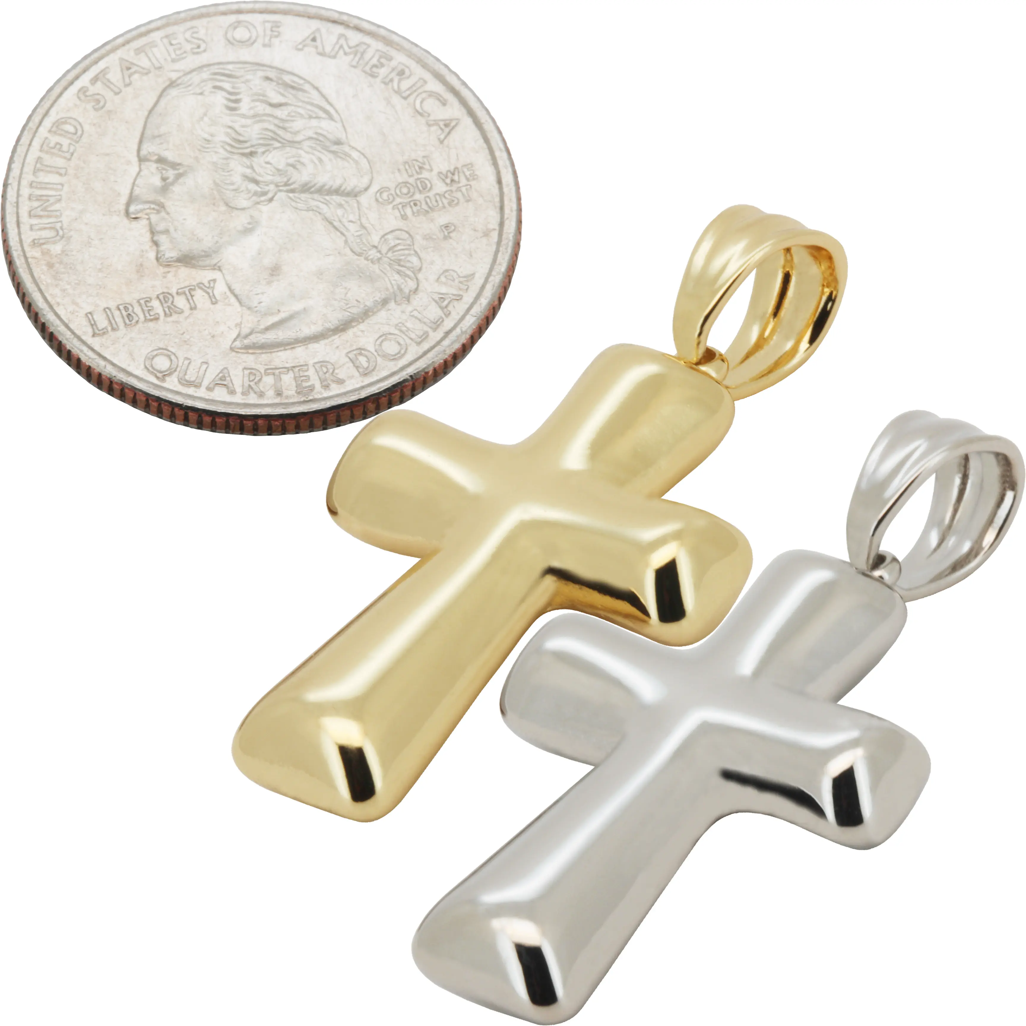316L Stainless Steel 14k Yellow Gold Plated Puffy Cross Pendant