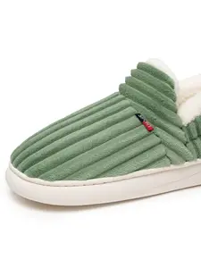 Cozy Winter Fleece Lined Cotton Slippers, Soft Rubber Sole, Striped Pattern, Medium Width, Non-slip, Warm & Comfortable Home Shoes, Soft Cushioned Slippers, Slippers Indoor