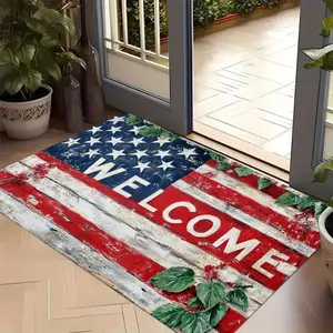 1pc American Flag All-Surface Doormat - Non-Slip Entry Mat with Red White & Blue Stars, WELCOME Alphabet Pattern, Machine Washable Patriotic Mat for Independence Day, Housewarming Gift, Alternative Artistic Doormats, All-Surface Doormats