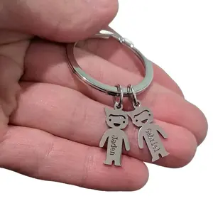 Personalized Children Charm Keychain with Custom Engraved Boy/Girl Charms and Names for Mom and Dad
