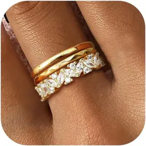 MILACOLATO Stackable Gold Rings for Women, Non Tarnish Dainty Cubic Zirconia Boho Rings, 14K Plated Gold Chunky Wedding Band Rings Set, Trendy Pinky Statement Thumb Stacking Rings Jewelry Gift Size 8