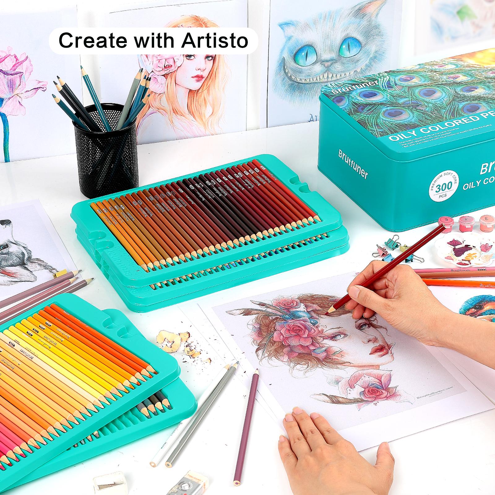 300 Color Artist Colored Pencils Set, Soft Core, Professional Numbered Art Drawing Pencils for Sketching Shading Blending Crafting, Gift Tin Box