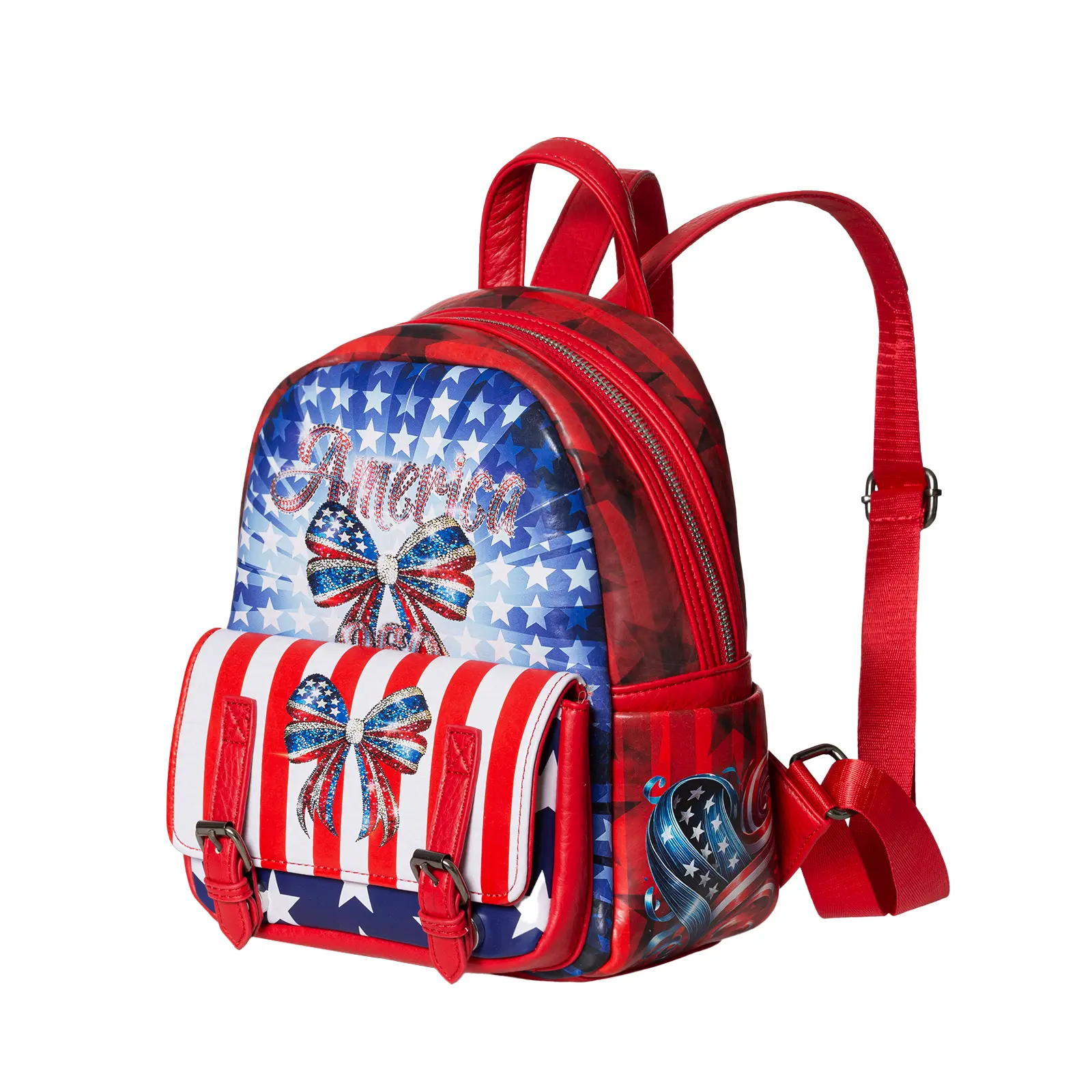 Back to School Backpack, USA Flag Backpack, 250th Anniversary 1776-2026 Patriotic PU Leather Mini Daypack, Water-Resistant Small Fashion Backpack Purse for Travel Daily Casual