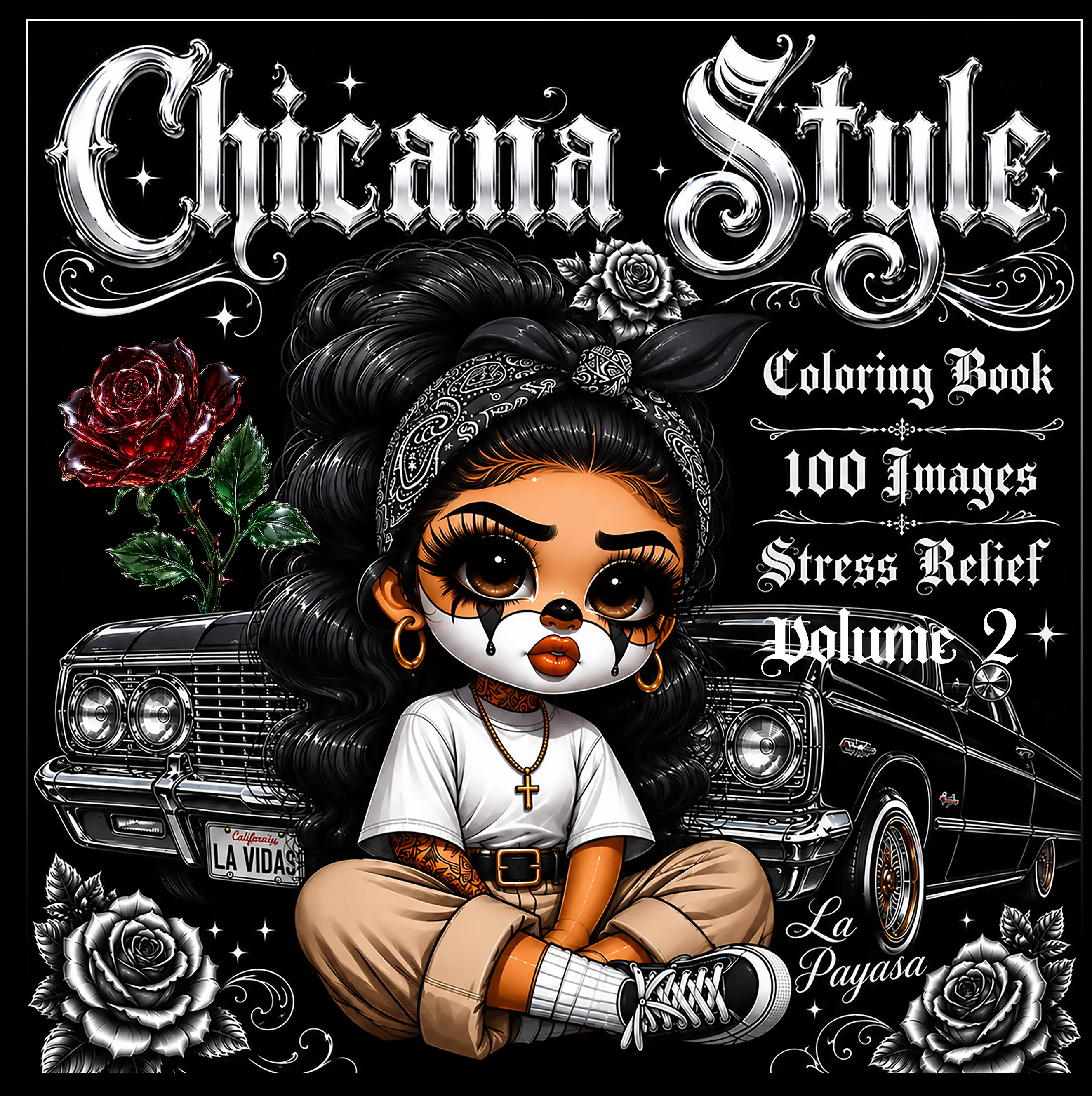 Chicana Style Coloring Book for Adults - 100 Single-Sided Images, Stress Relief Coloring Books