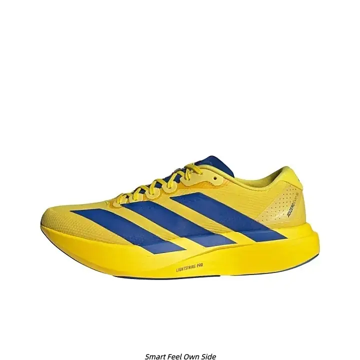 Bright Yellow Mesh Running Shoes Navy Blue Stripes