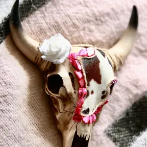 Wild Pink Mini Skull Wall Hanging + Western Cowboy Home Decor Longhorn Buffalo Skull