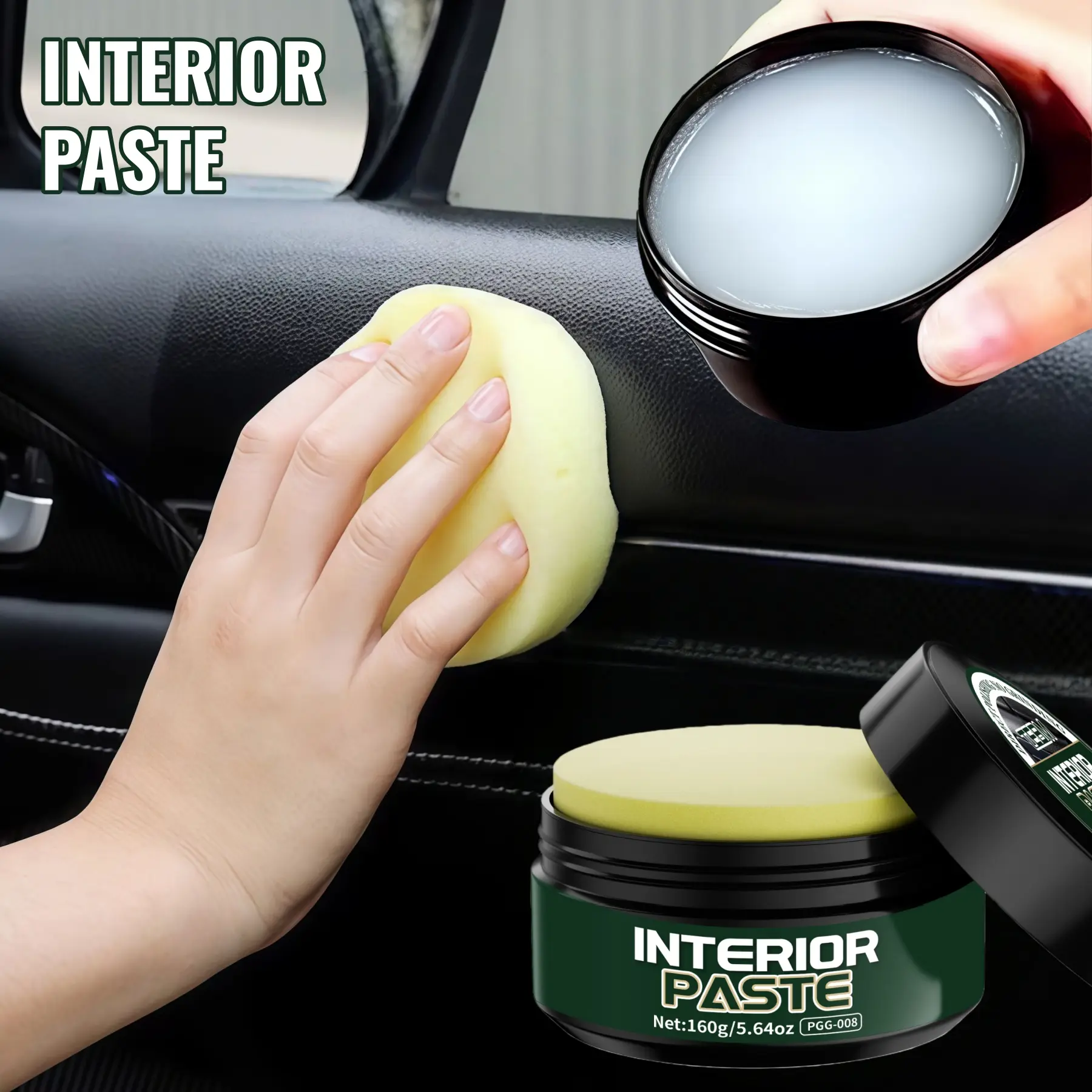 Car Interior Polish Refinish Cream, Car Detailing Products, Auto Detailing Products, Universal Leather Care Wax with Sponge, Prevents Aging and Fading, Professional Car Interior Maintenance, Automotive Detailing Product