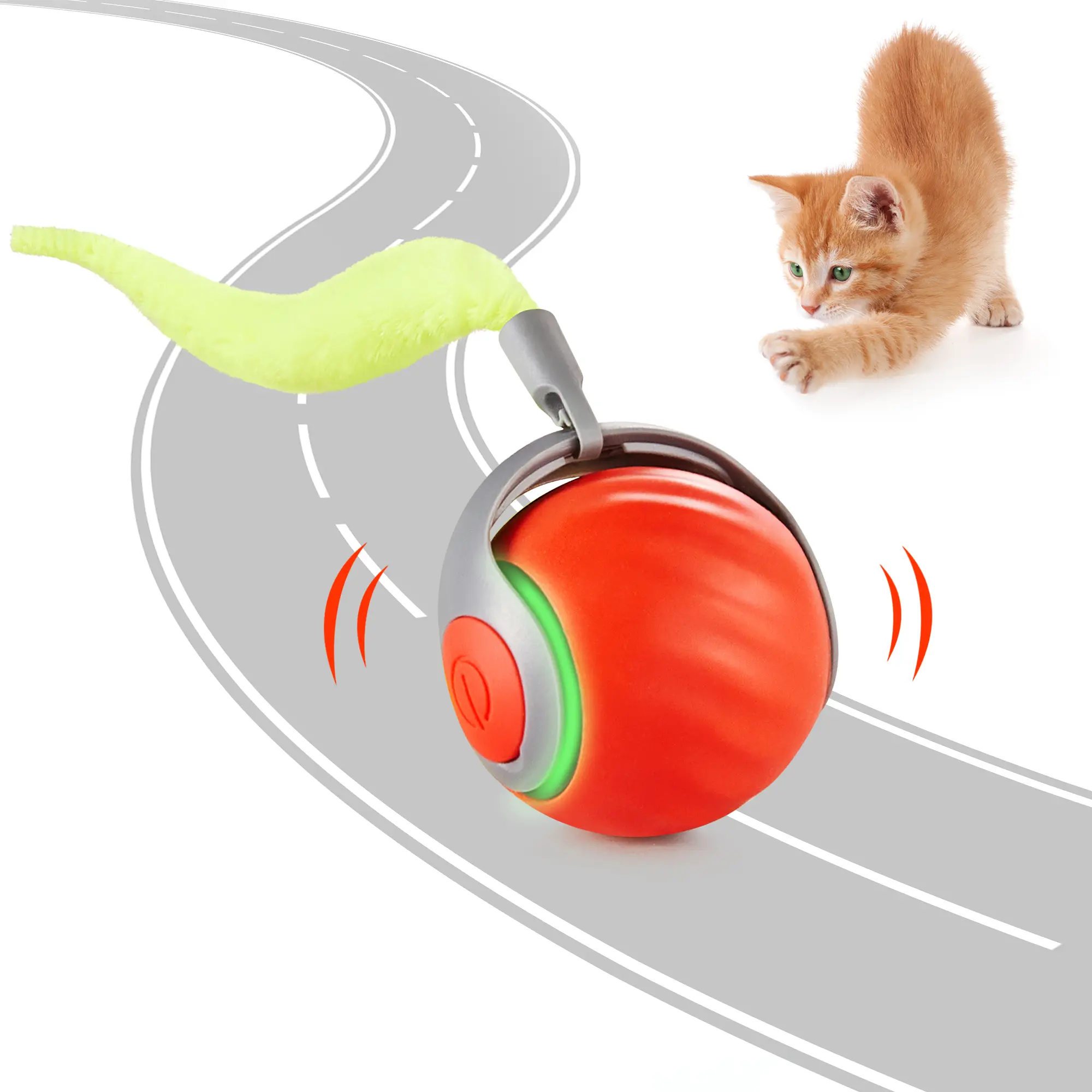 Potaroma Automatic Rolling Ball Cat Toy - Interactive Rechargeable Smart Moving Toy with Plush Tail, Speed Adjustment, Auto Shut-Off for Indoor Cats' Exercise, Family Fun