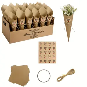Wedding Kraft Paper Cone, Vintage Wedding Confetti Cone with Confetti Cone Stand, DIY Kraft Paper for Confetti, Candy, Chocolate, Petals