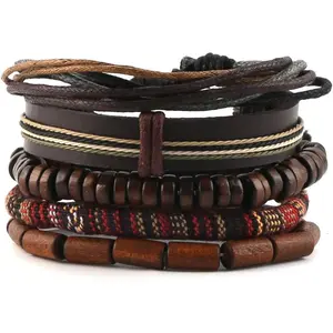 Wrap Bracelets Men Women, Hemp Cords Wood Beads Ethnic Tribal Bracelets, Leather Wristbands