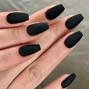 24Pcs Matte Black Short Ballet Press-On Nails |   Easy to Apply, Comfortable & Durable |   Daily Elegance for Women |   Chic Fake Nails for Casual/Office Looks