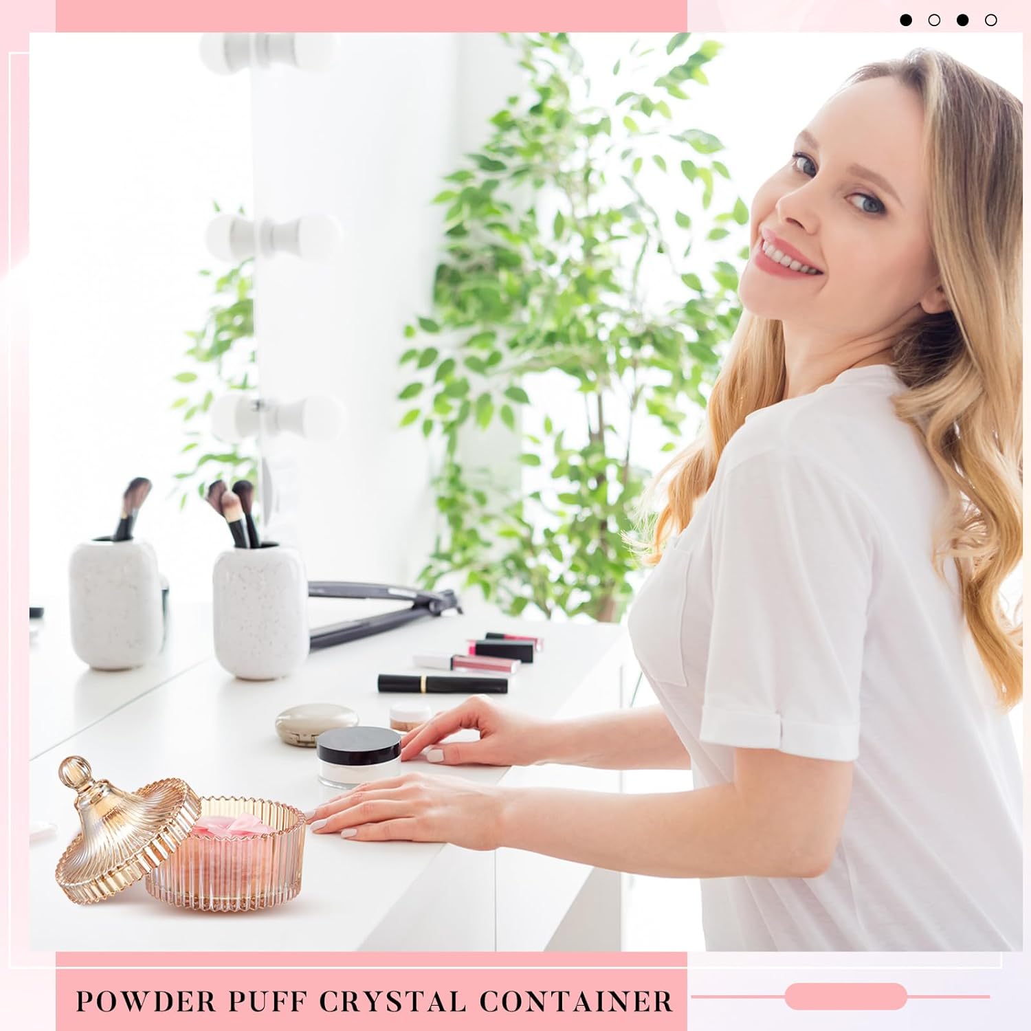 Ultra Soft Powder Puff and Container 3.54" High Density Velvet Dusting Washable Reusable Powder Puff,Body Powder Puff and Glass Jar Holder Loose Powder Elegant Glass Jar for Jewelry, Candy Storage, Perfect Gift for Ladies