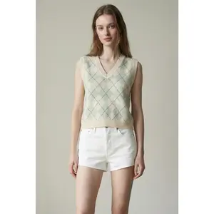 V Neck Argyle Knit Vest