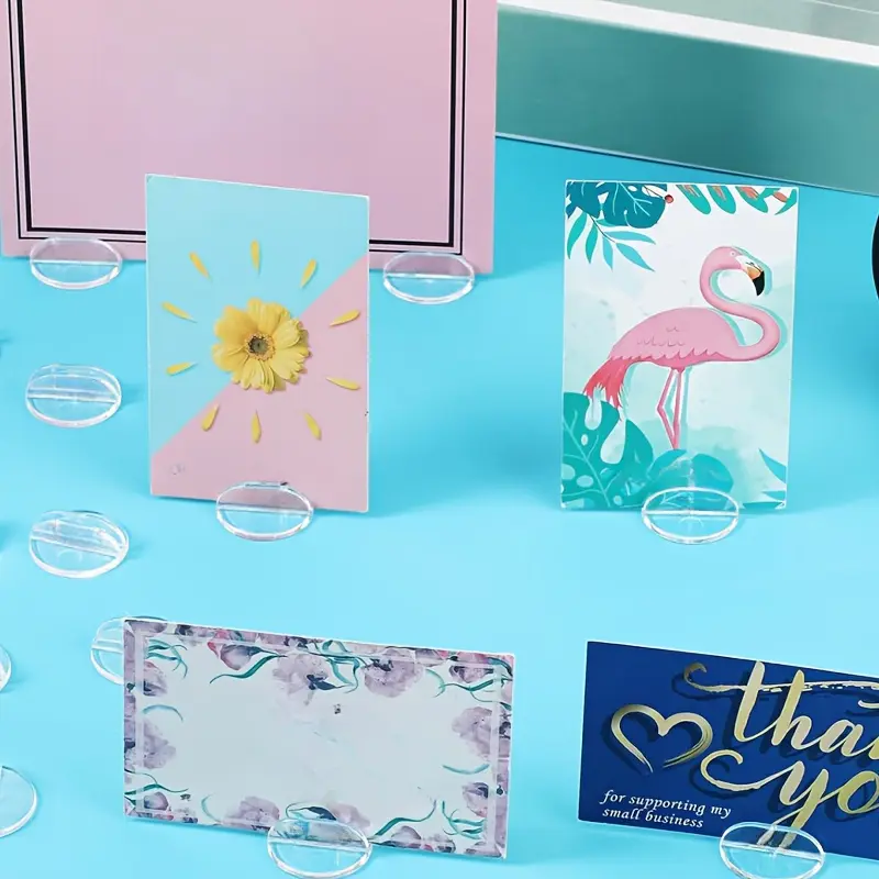 50pcs Clear Plastic Card Holders, Multi-Purpose Display Stands for Labels, Menus, Photos, Place Cards, Table Numbers, and Signs