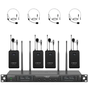 Phenyx Pro PTU-7000-4B 4-Channel UHF Wireless Microphone System – Auto Scan Bodypack Mic Set w/ 4 Headsets & Lavalier Mics, 4x40 Tunable Frequencies, 328ft Range, for Church, DJ, Meeting