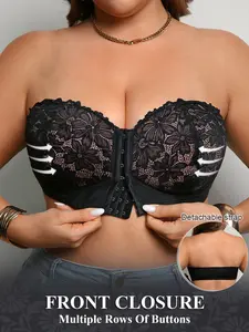 Plus Size Mnimizer Front Closure Wireless Strapless Lace Full Coverage Every Day Bra, Perfect for Spring & Summer Fit Breathable