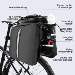 ROCKBROS Bike Rack Bag Trunk Waterproof Carbon Leather Bicycle Rear Seat Cargo Pack Pannier Handbag