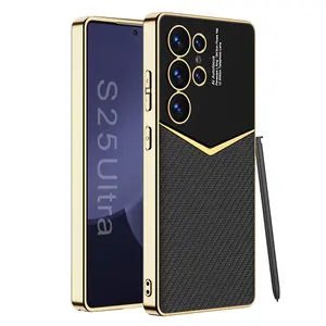 Electroplated Faux-Leather Jazz Slim Shockproof Phone Case with Raised Camera Lip and Minimal Design for Samsung S25 Ultra / S25 Plus – Ultra-Thin Full-Edge Protection, Anti-Slip Grip and Refined Boutique Finish