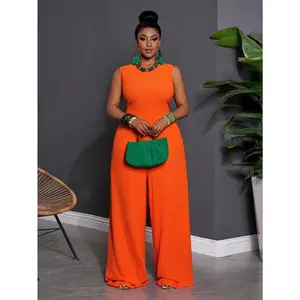 Early Spring Sleeveless Solid Color plus Size Jumpsuit for Women, Resort Wear