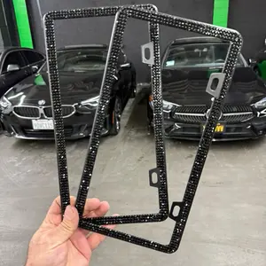 Black Bling Rhinestone License Plate Frame Set of 2 for Standard U.S. Plates with Easy DIY Installation and Durable Design