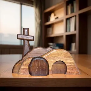 Empty Tomb Desktop Decorations - Cross Statue Decorations for Easter Resurrection Scenes Set, Easter Wooden Decorations for Religion, Statue of Jesus' Birth and Christ, Easter Decorations for Home Office Desktop