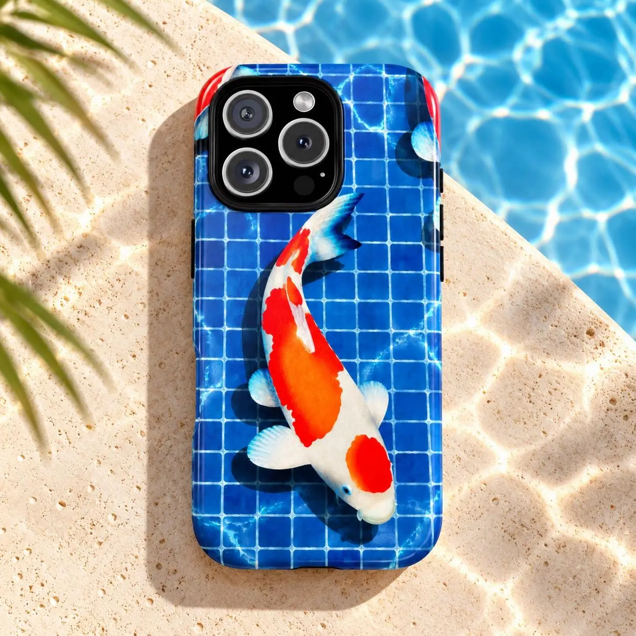 Japanese Koi Fish Phone Case, Blue Pond Tiles, Asian Inspired Hardcase (iPhone, Samsung, Pixel)