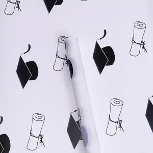 Graduation Floral Wrapping Paper | Elegant Graduation Cap & Scroll Design for Flower Bouquets | Perfect for Graduation Gifts & Floral Arrangements