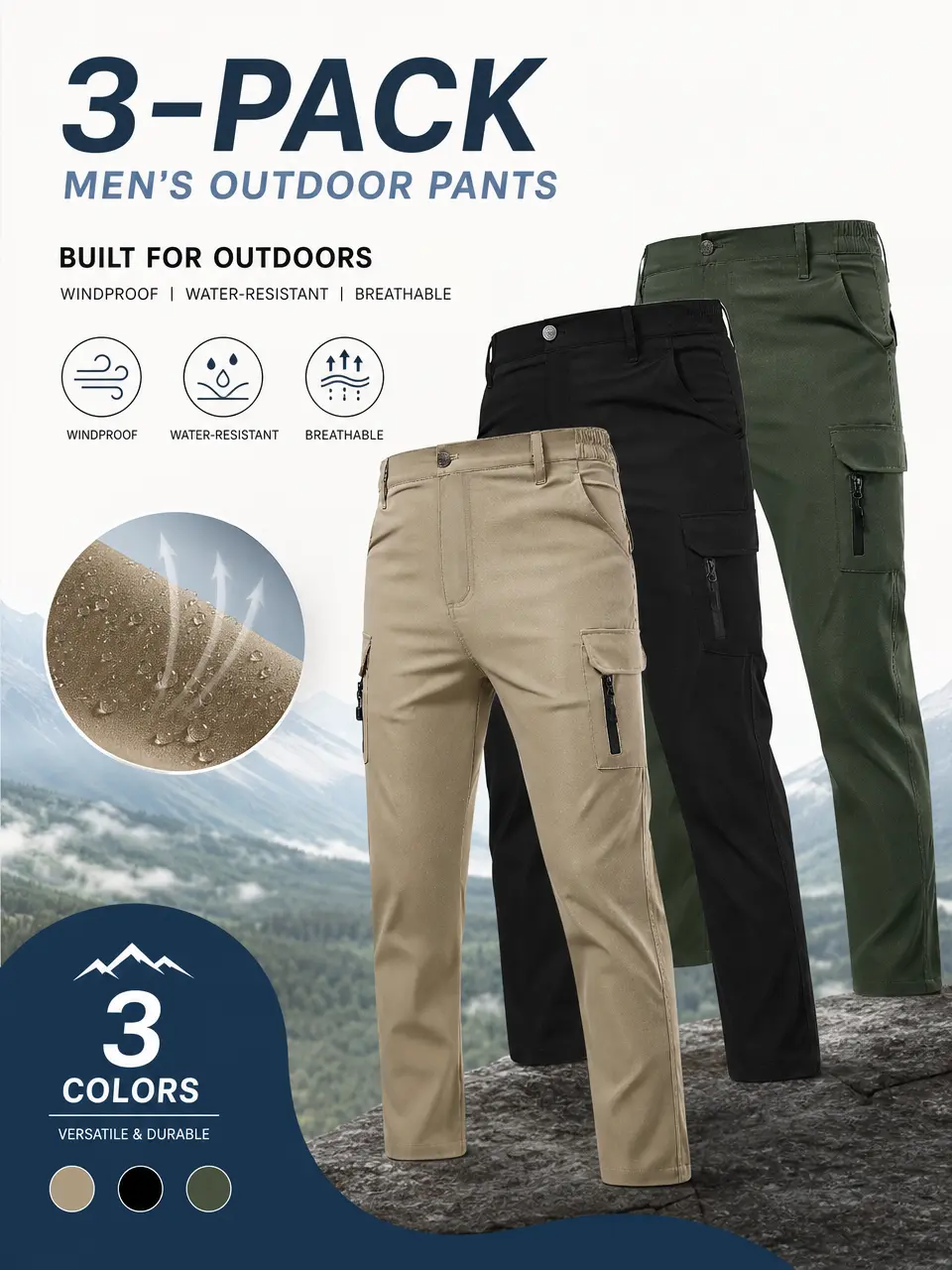 Men’s fashion cargo pants – regular fit, zippered multi-pocket design, suitable for casual wear, hiking, everyday activities, running workouts, outdoor sports, and spring/autumn seasons.