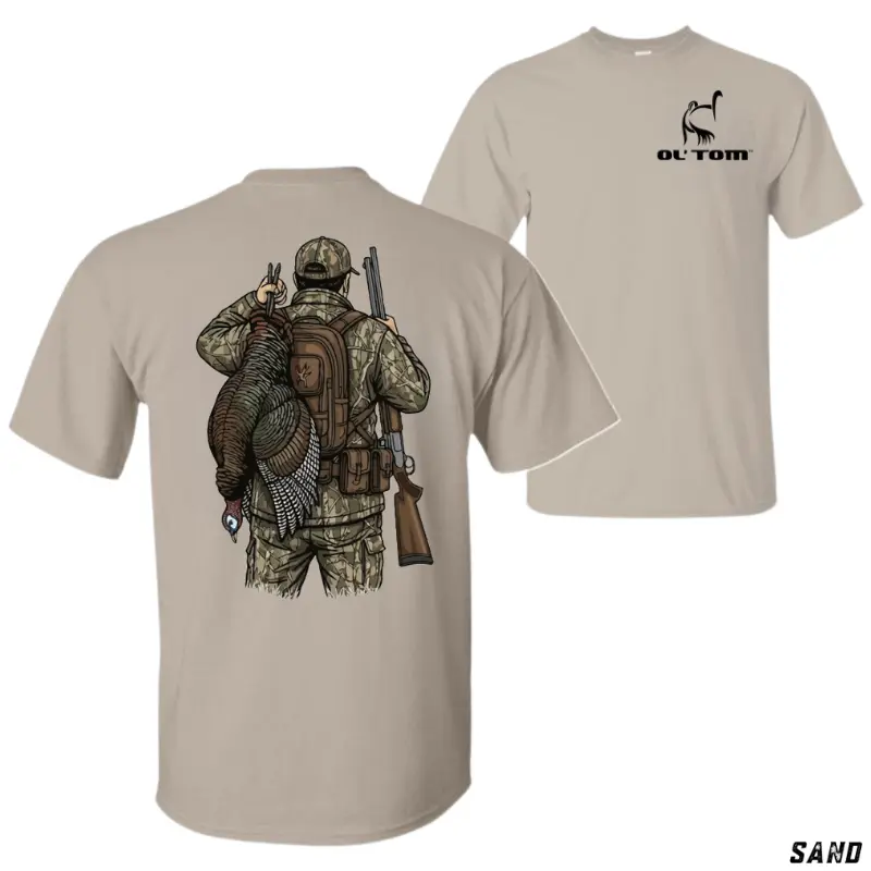 Men's Turkey Hunter Graphic T-Shirt, Classic Rustic Cotton-Blend Top with Rib Crewneck, Short Sleeve for Year-Round Outdoor Hunting Sportswear