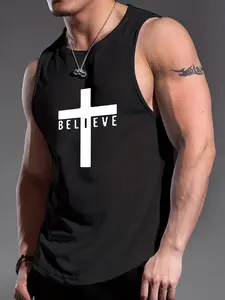 Men's Christian Tank Top Breathable Workout Tops Fitness Top - "BELIEVE" Cross Graphic Faith Workout Tank