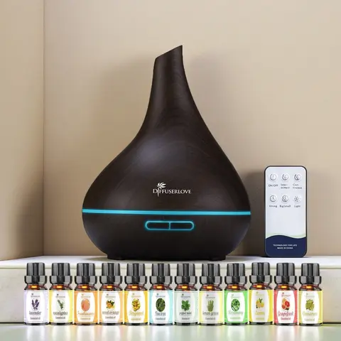 Home Aroma Diffuser Lamp, 1 x 500ML Diffuser Soundwave Technology Smoke Vaporizer Diffuser with Adjustable Mist Mode, 7 Color LEDs, 4 Timers, Office Home Bedroom. (Two types: with 12pcs essential oil and without essential oil)