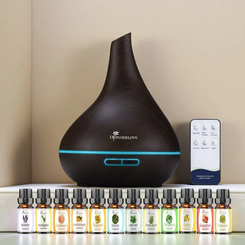 Home Aroma Diffuser Lamp, 1 x 500ML Diffuser Soundwave Technology Smoke Vaporizer Diffuser with Adjustable Mist Mode, 7 Color LEDs, 4 Timers, Office Home Bedroom. (Two types: with 12pcs essential oil and without essential oil)