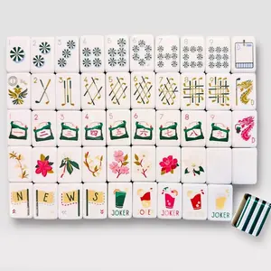 Golf Theme American Mahjong Set with Striped Acrylic Tiles, Premium Crystal Mahjong Gift Set for Family Game Night